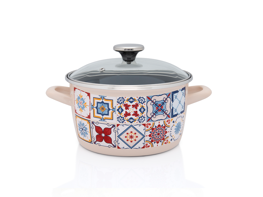 Oala 3.5l cu capac din sticla Porto Metalac email/20cm/3.5l