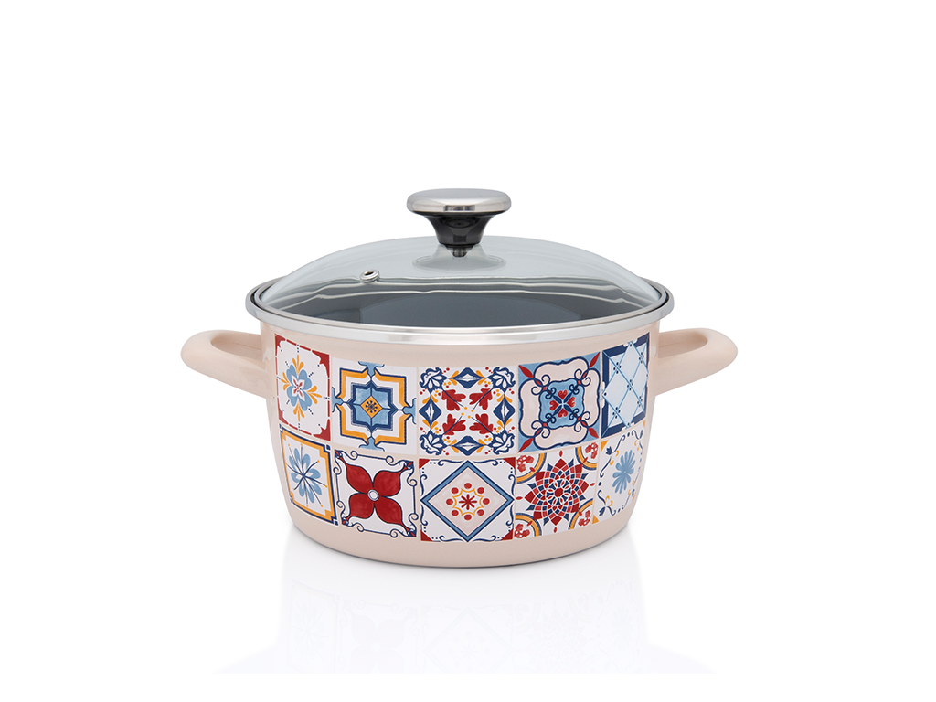 Oala 6l cu capac din sticla Porto Metalac email/24cm/6l