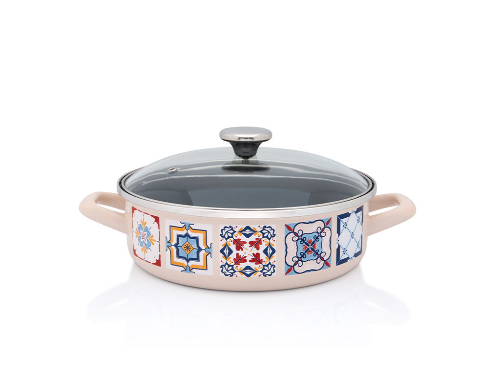 Cratita 3.6l cu capac din sticla Porto Metalac email/24cm/3.6l