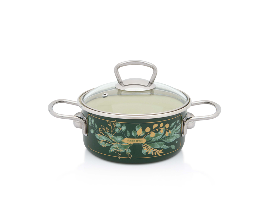Cratita 1.5l capac din sticla Golden Times Metalac email/16cm/1.5l