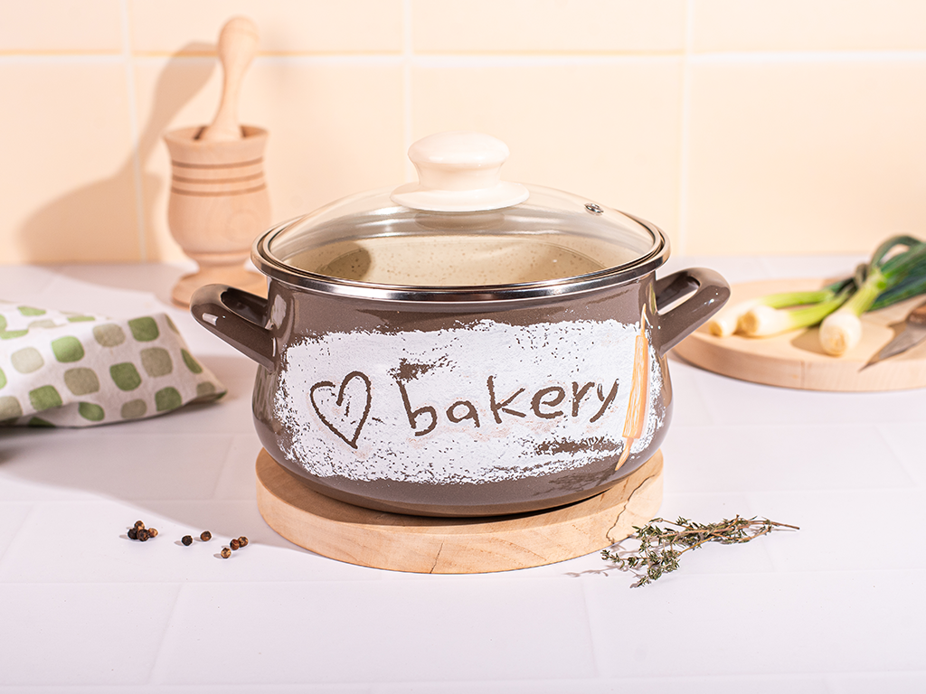 Oala 2.2l cu capac din sticla Bakery Metalac email/16cm/2.2l