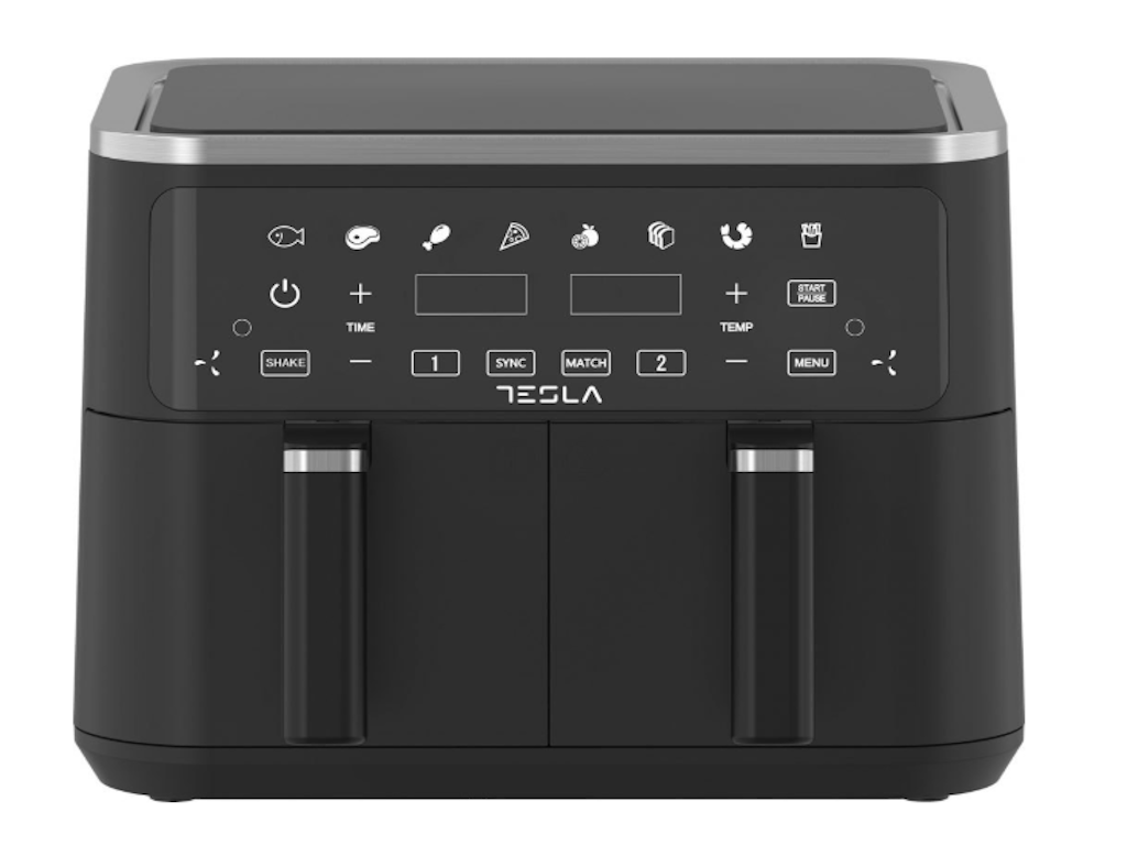 Friteuza aer cald Tesla AF900BSD, 9 L, 2400WPanou digital, cos dublu, 8 programe, Negru