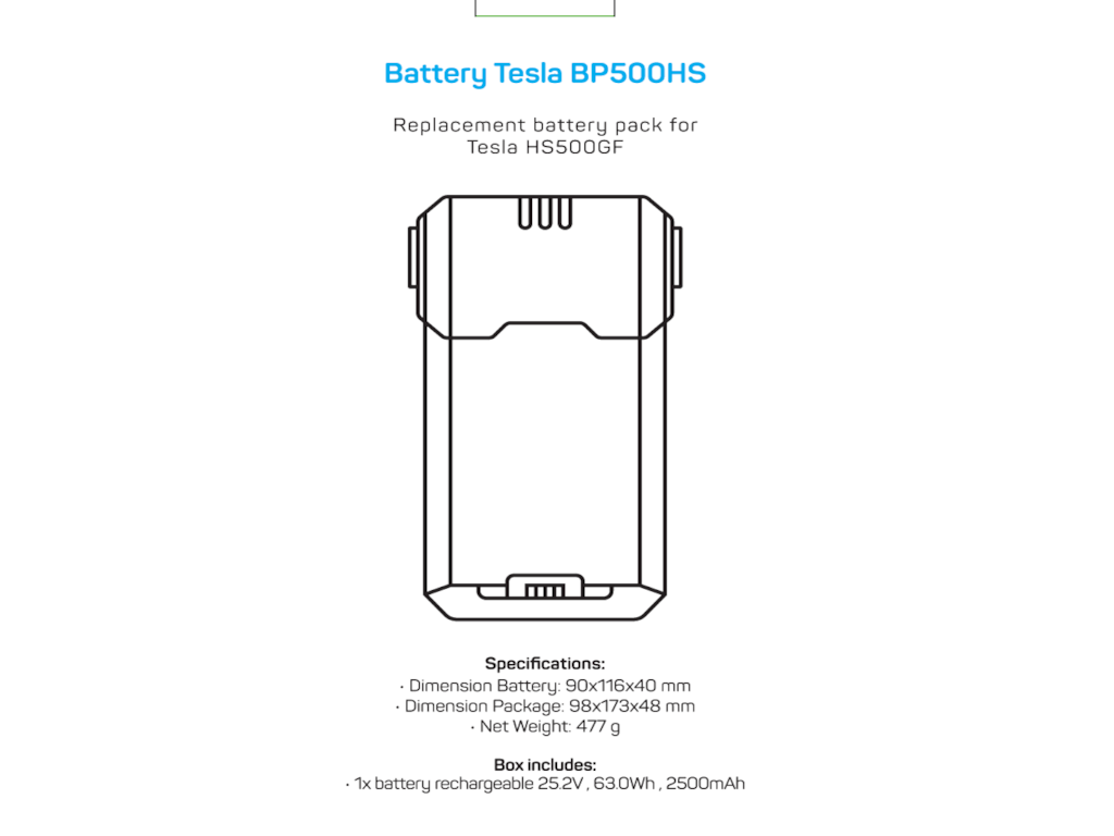 Baterie acumulator BP500HS, 25.9V, 2500mAh,pt. asp vertical Tesla HS500GF