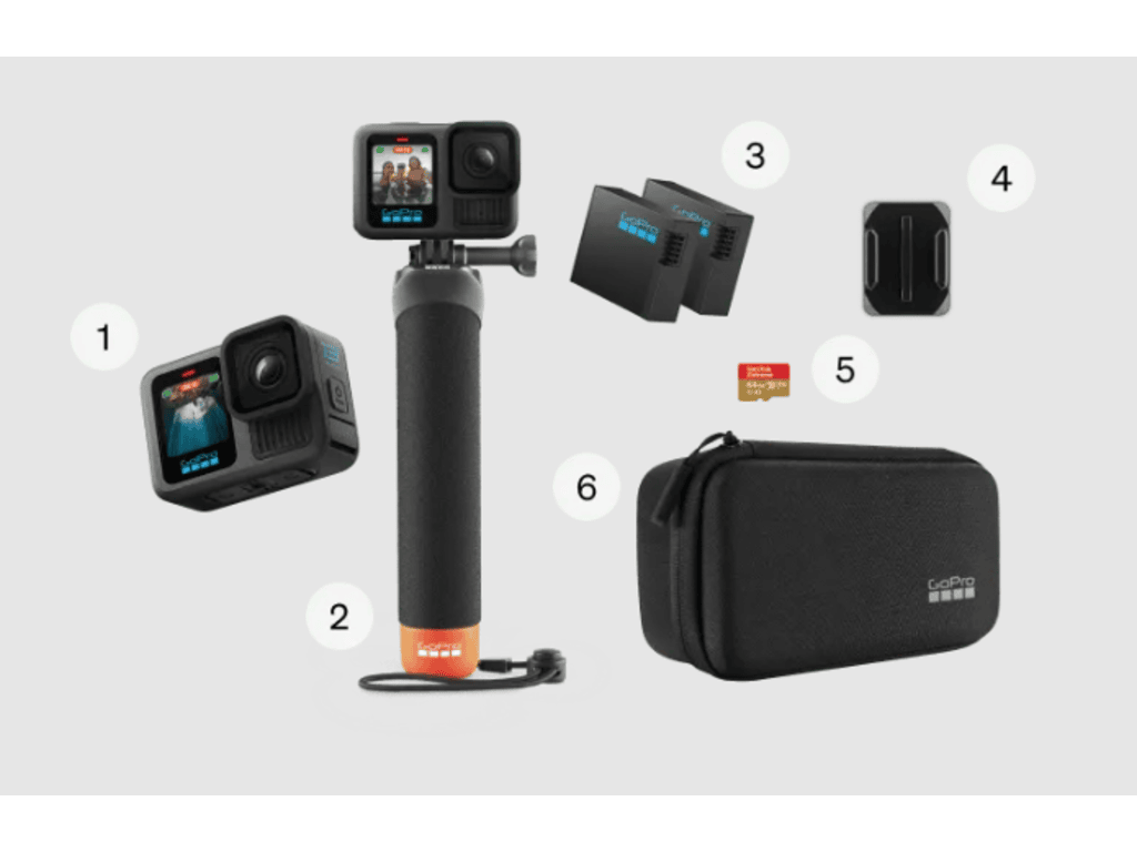Camera de actiune GoPro H13B + Bundle accesorii2xAcumul. Enduro, 2xAdeziv curbat, 64GB SanDisk