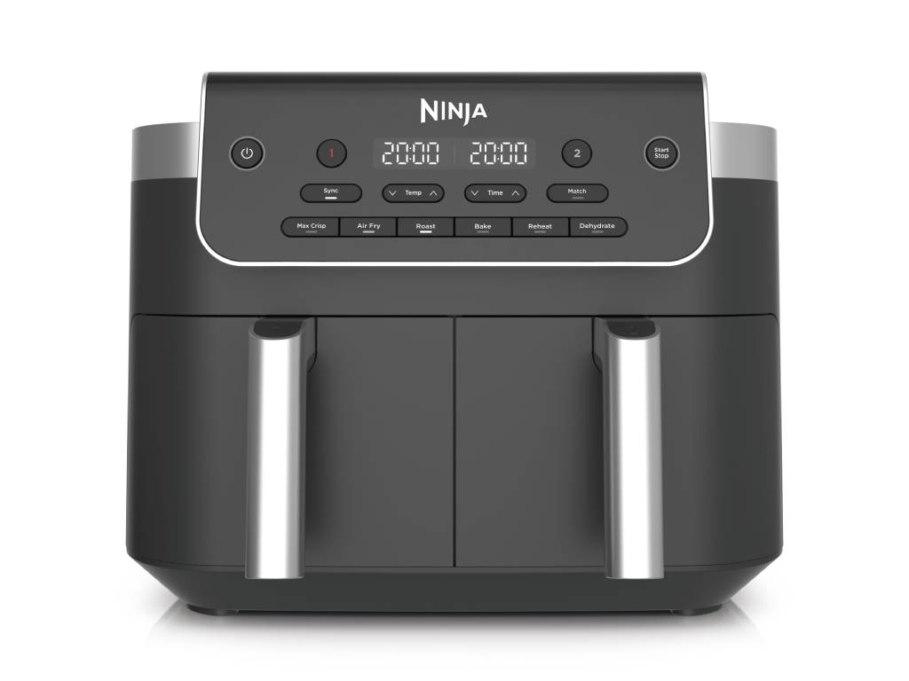 Friteuza dubla cu aer cald Ninja, 7.6L2 x 3.8L, gri metalizat