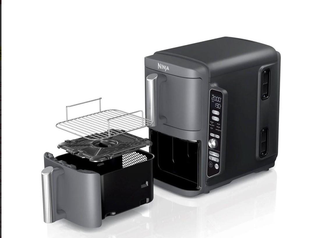 Friteuza dubla cu aer cald Ninja Double Stack 9.5L2470W, argintiu